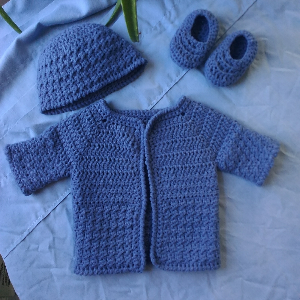 Crocheted Newborn Sweater Set